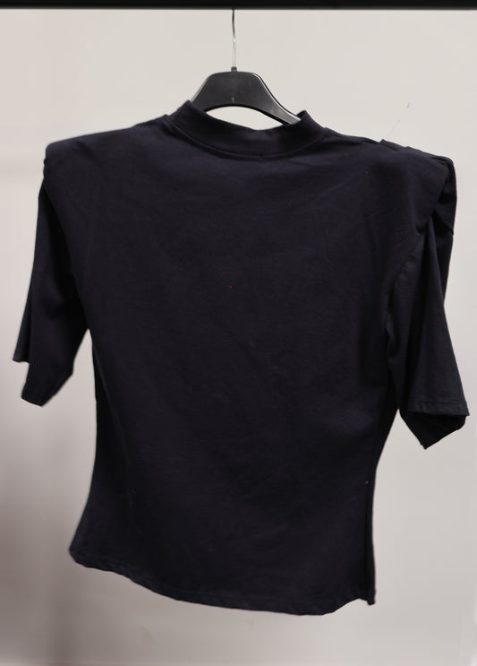 Padded shoulder T-shirt BLACK