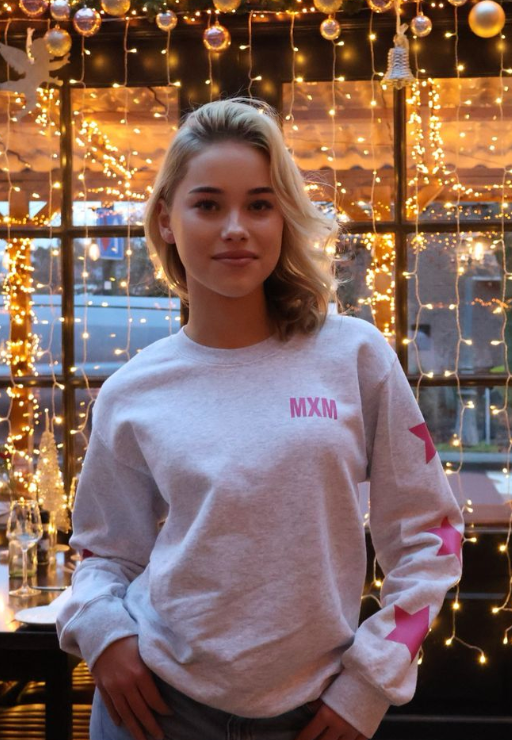 De Grijze Noor Sweater Met Roze Sterren