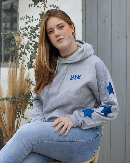 De Grijze Noor Hoodie Met Kobalt Blauw